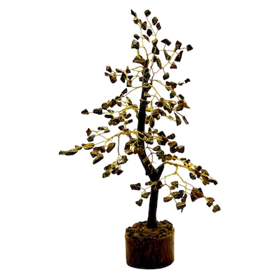 200 Bead Tigers Eye Tree Wooden Base